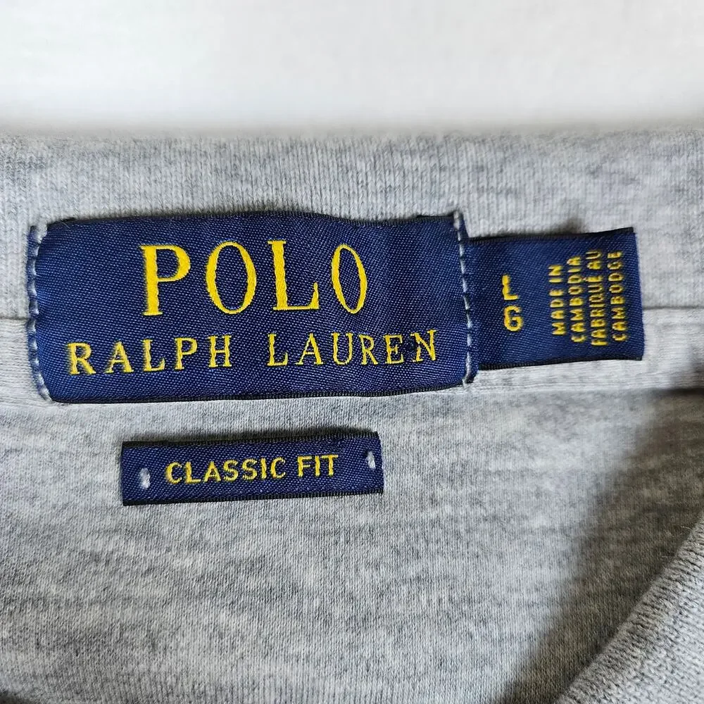 Polo Ralph Lauren Men L Polo Shirt Classic Fit Interlock Pony Gray Casual Cotton